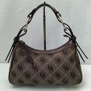 Dooney & Bourke Brown Canvas Leather Trim DB Printed Zipper Hobo Shoulder Bag